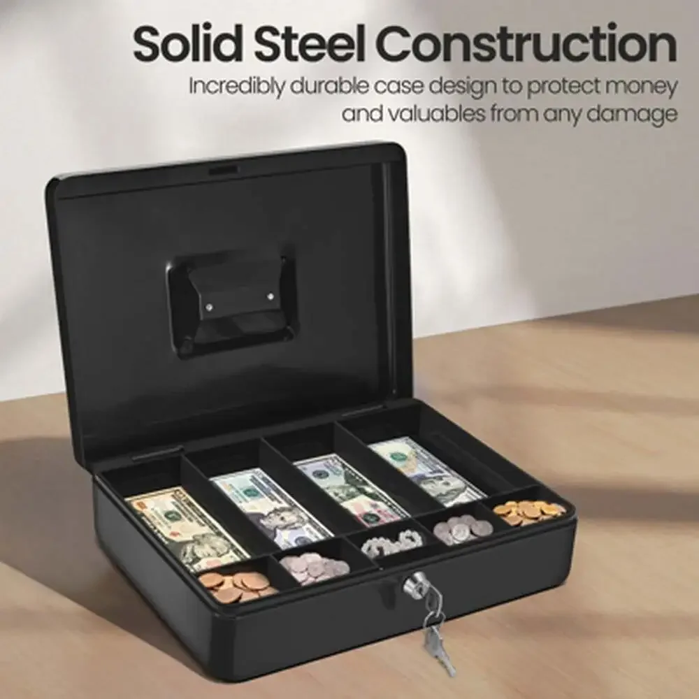 Cash Box with Lock and Money Tray, 9-Compartment Small Business Coin Cash